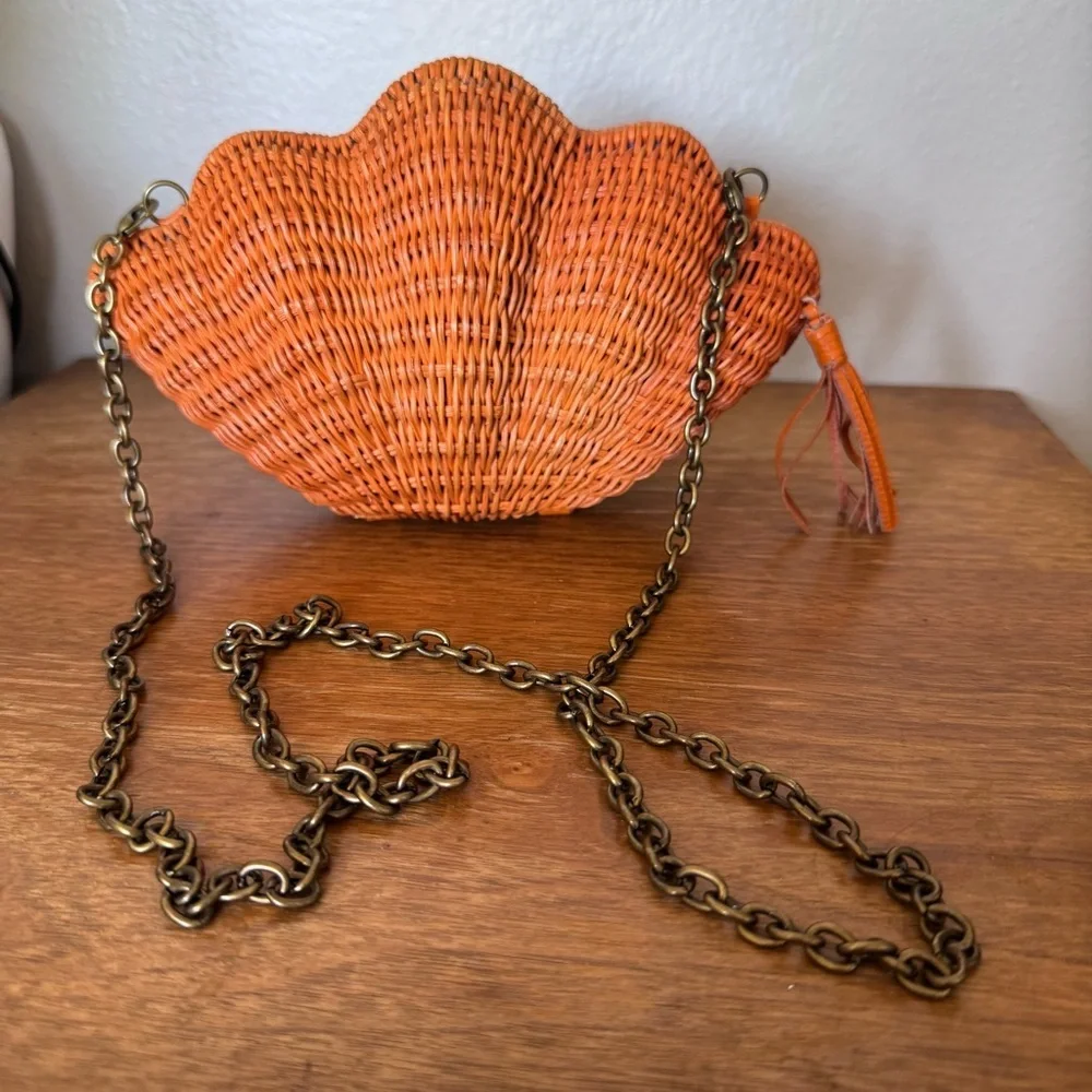 KAYU Jane Clam Clutch Burnt Orange Wicker